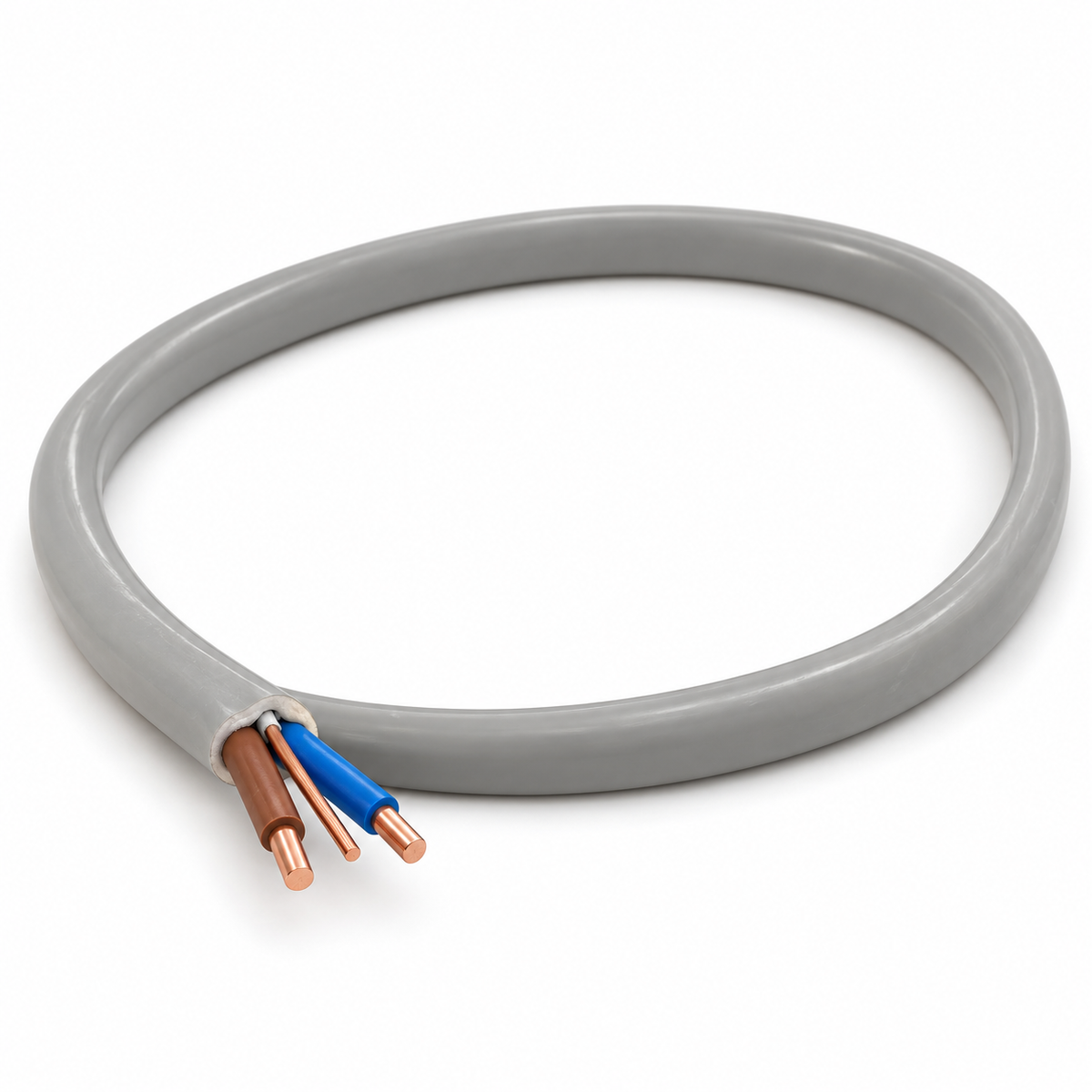 Grey Twin & Earth Cable showing copper wires