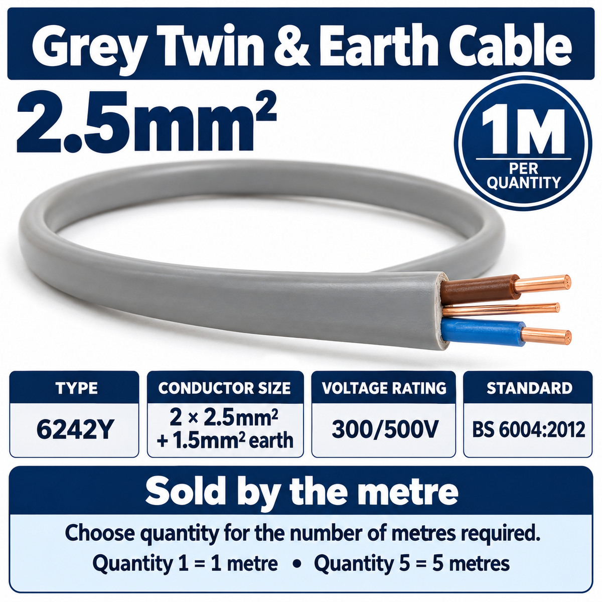 Packaging details of the Grey Twin & Earth Cable 6242Y 2.5mm²