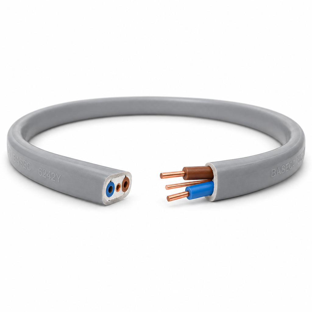 Packaging of Basec grey twin and earth cable with specifications