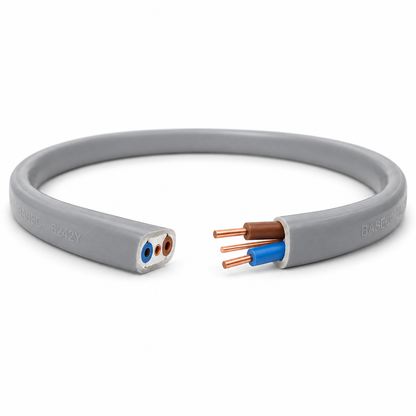 Packaging of Basec grey twin and earth cable with specifications