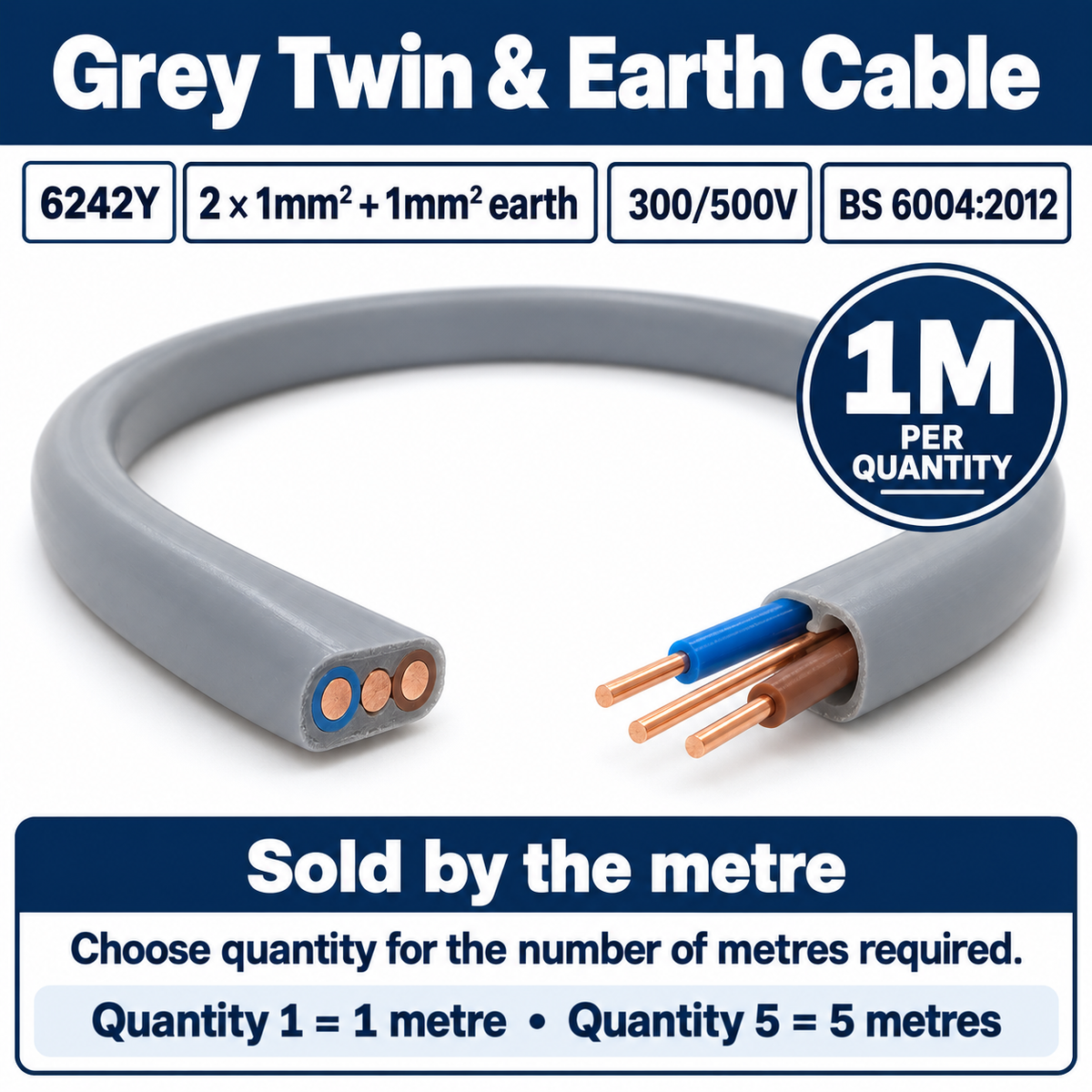 Packaging for Grey Twin & Earth Cable indicating specifications