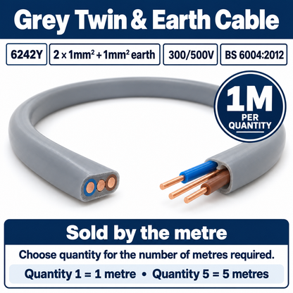 Packaging for Grey Twin & Earth Cable indicating specifications