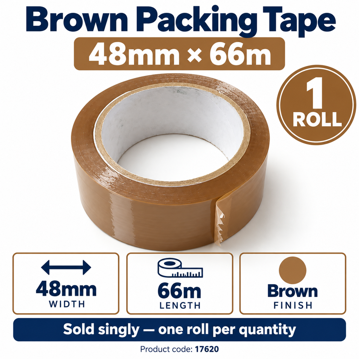 Brown packing tape 48mm x 66m, sold as one roll
