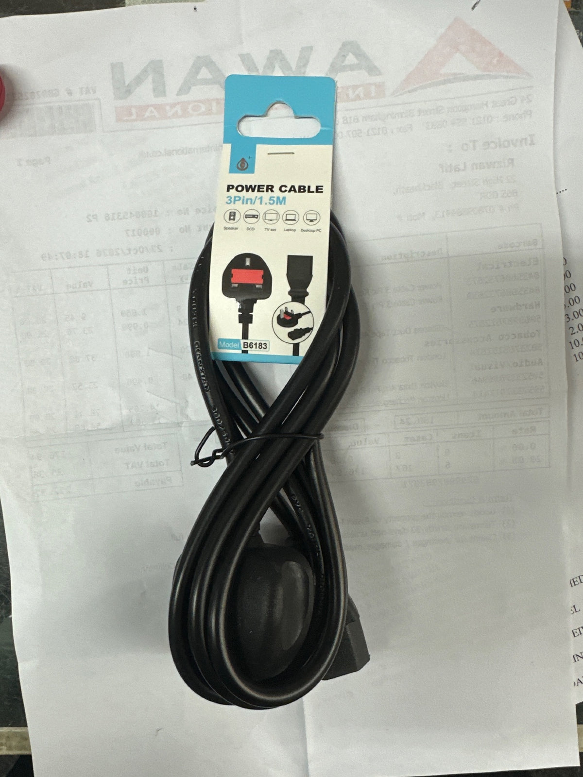 3Pin Power Cable 1.5M packaging front view