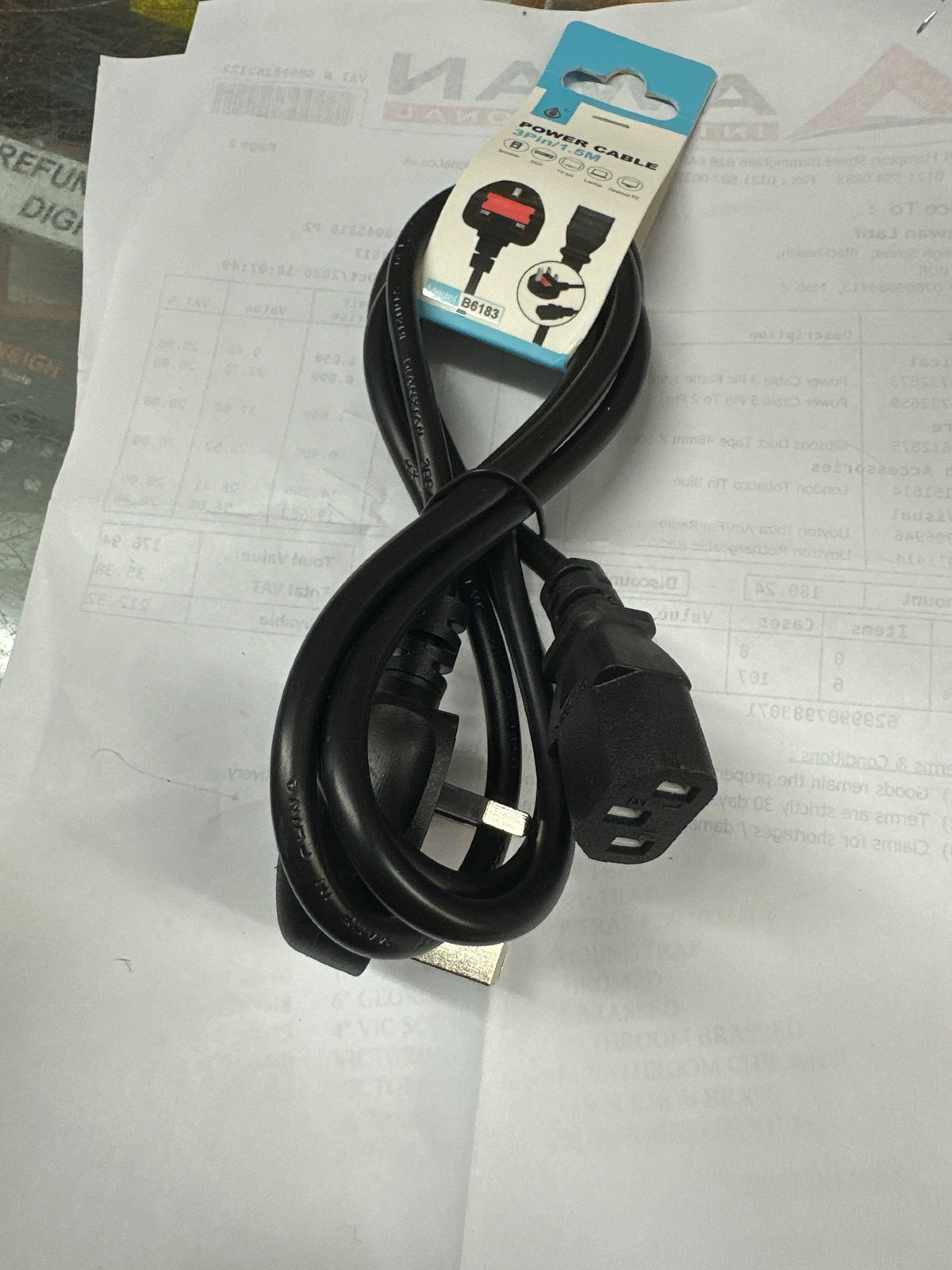 3Pin Power Cable 1.5M packaging back view
