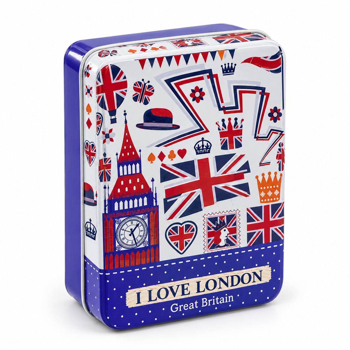 Decorative London-themed metal storage tin