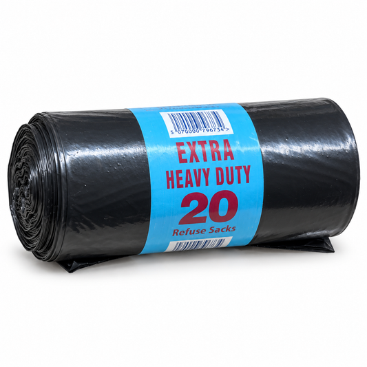 Black refuse sacks with blue label