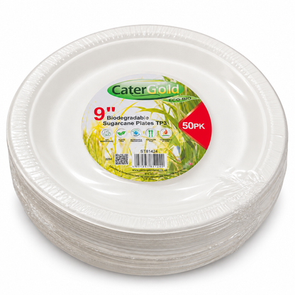 CaterGold Biodegradable Sugarcane Plates 9 Inch Pack