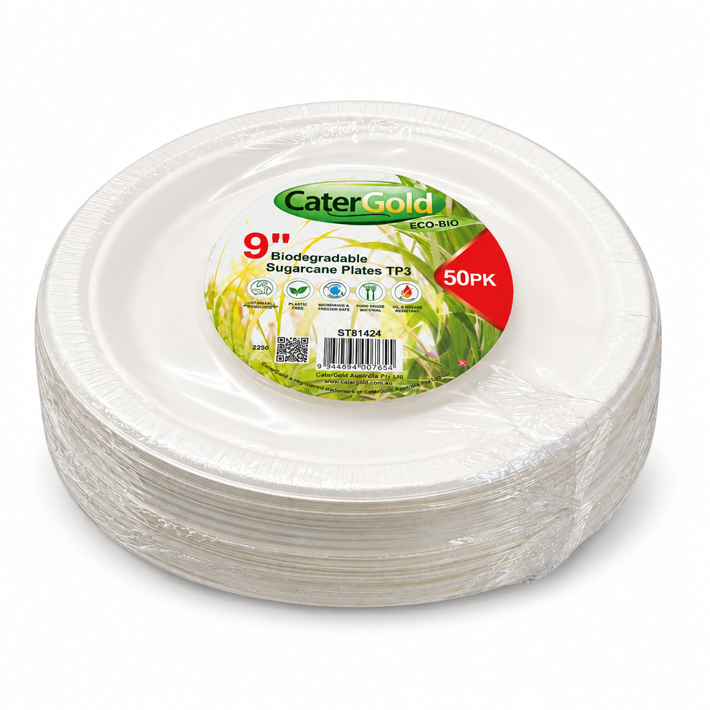 Pack of 50 Biodegradable Sugarcane Plates by CaterGold
