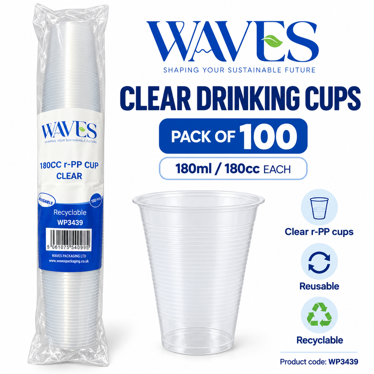 Waves Clear 180cc Drinking Cups Pack of 100
