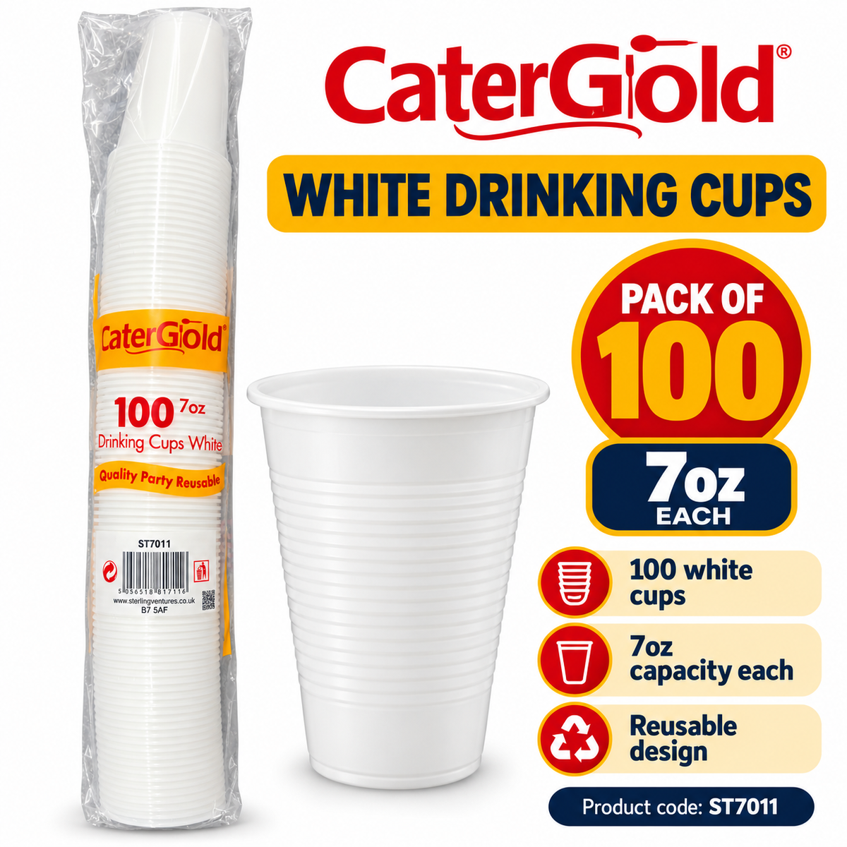 CaterGold White Drinking Cups with pack details