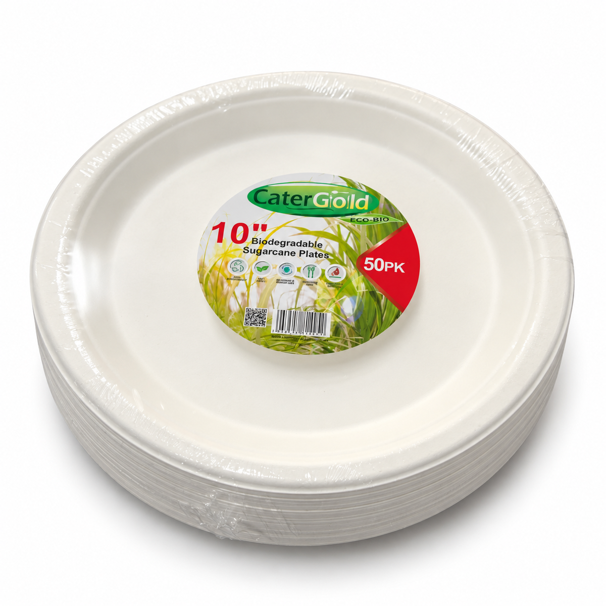 CaterGold Biodegradable Sugarcane Plates 10 inch packaging
