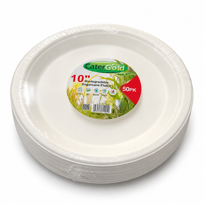 CaterGold Biodegradable Sugarcane Plates 10 inch packaging