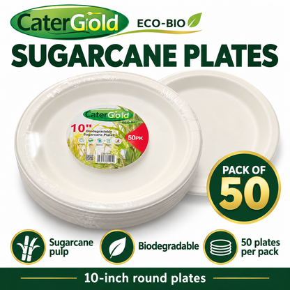 CaterGold Sugarcane Plates pack of 50 packaging detail