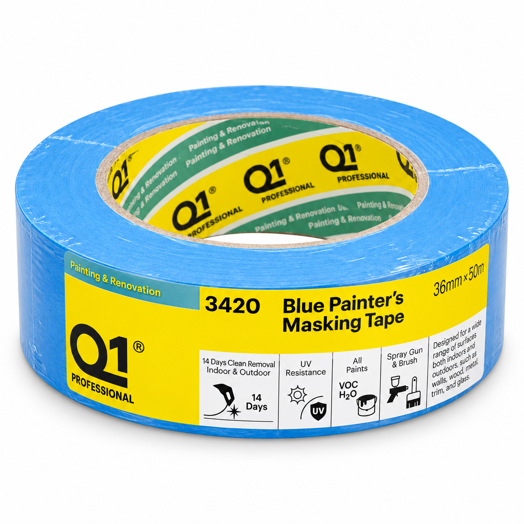 Q1 Blue Painter's Masking Tape roll at 36mm x 50m