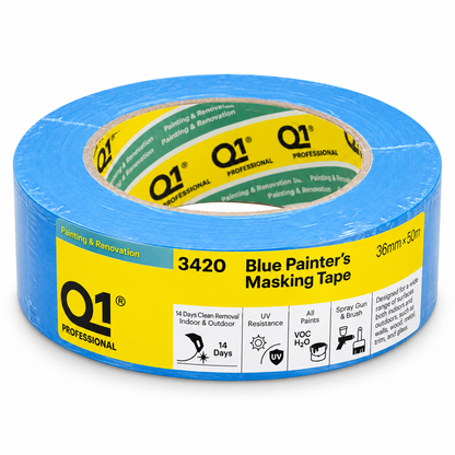 Q1 Blue Painter's Masking Tape roll at 36mm x 50m