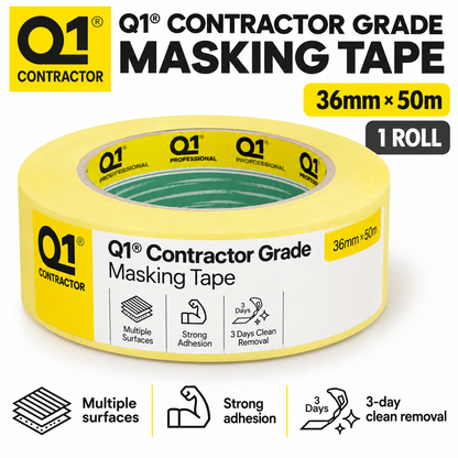 Q1 Contractor Grade Masking Tape 36mm x 50m detailed features view