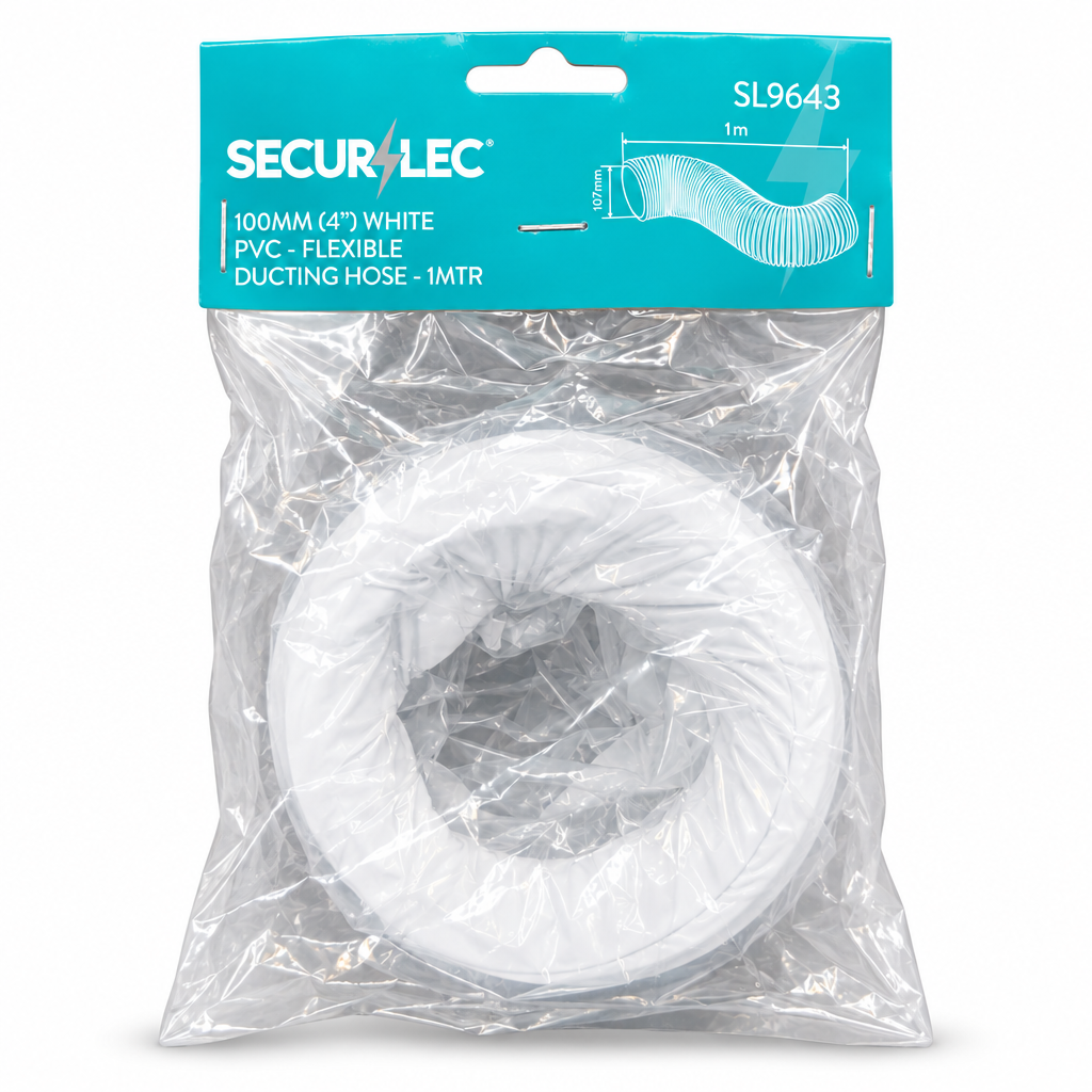 Securilec 100mm PVC Flexible Ducting Hose packaged in clear plastic