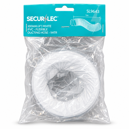Securilec 100mm PVC Flexible Ducting Hose packaged in clear plastic