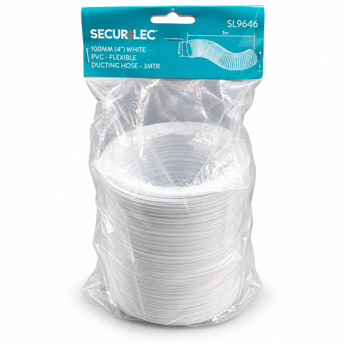 Packaging of Securlec Flexible Ducting Hose showing size and type