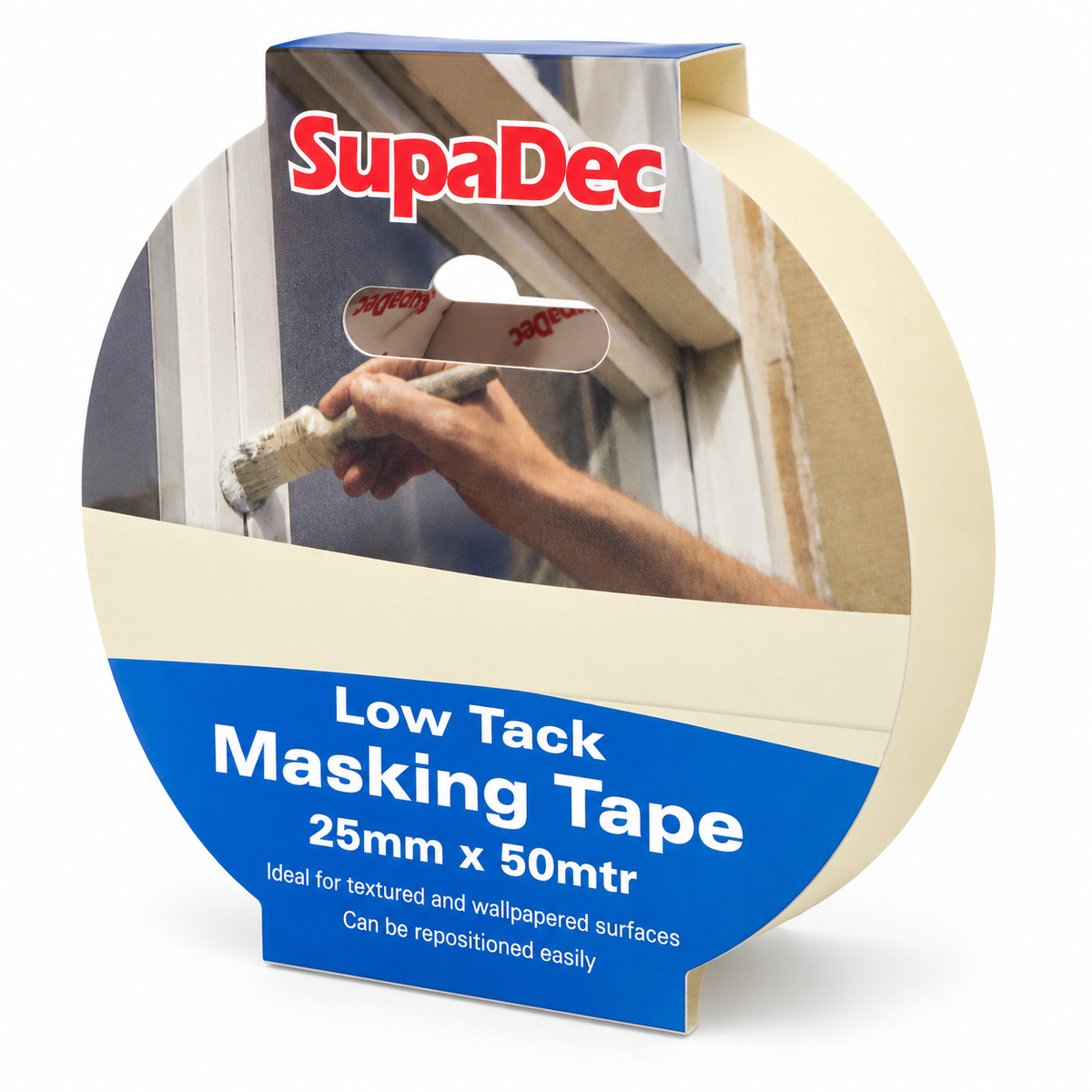 SupaDec Low Tack Masking Tape packaging displaying its use for painting.