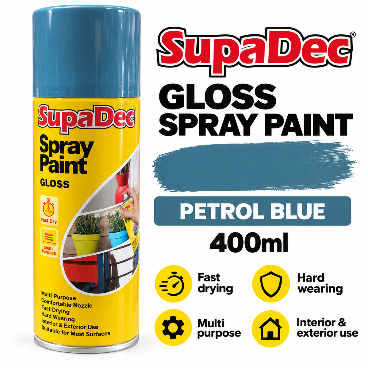 SupaDec Gloss Spray Paint Petrol Blue 400ml details
