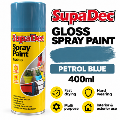 SupaDec Gloss Spray Paint Petrol Blue 400ml details
