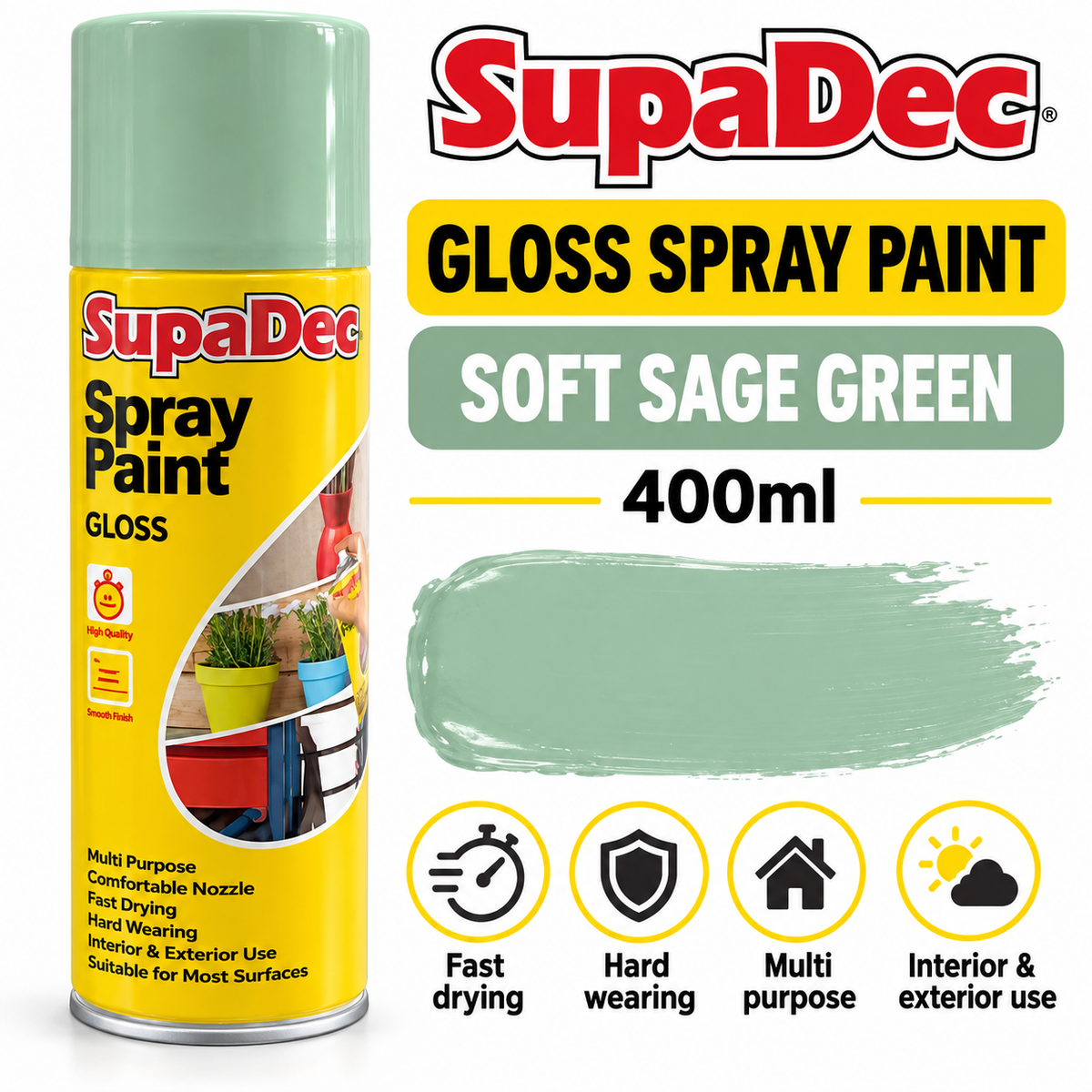 SupaDec Gloss Spray Paint back packaging