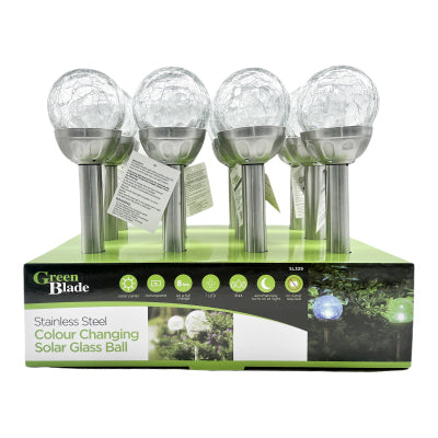S/S COLOUR CHANGING SOLAR GLASS BALL - 8CM