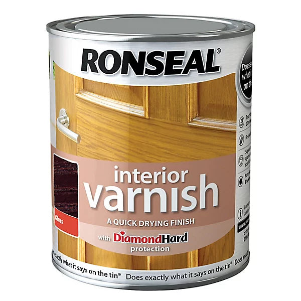 Ronseal Diamond Hard Interior Varnish Walnut Gloss 750ml – Wood Varnish for Doors, Skirting &amp; Furniture