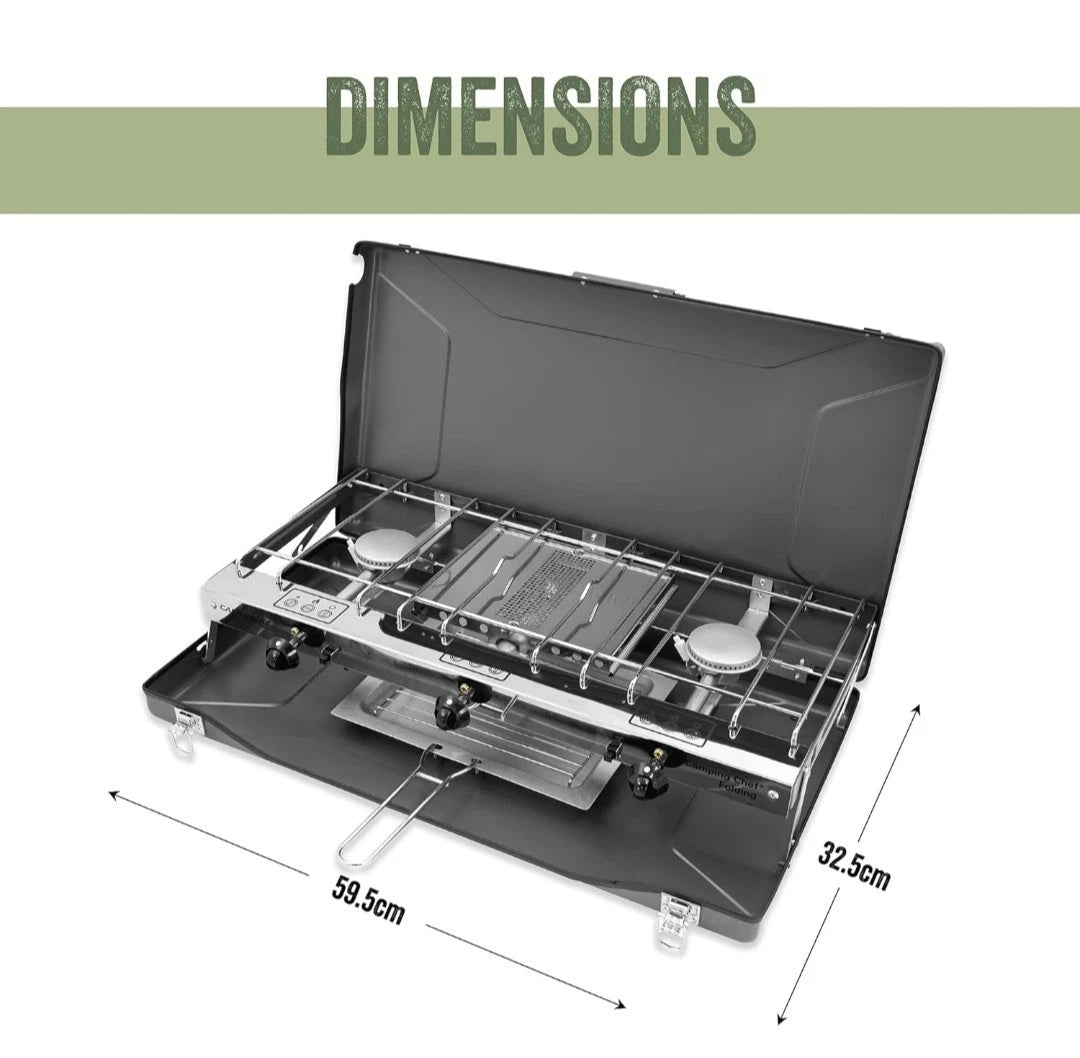 Milestone 14.5kW Double Burner Gas Stove and Grill Portable Black