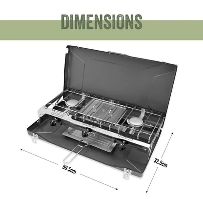 Milestone 14.5kW Double Burner Gas Stove and Grill Portable Black