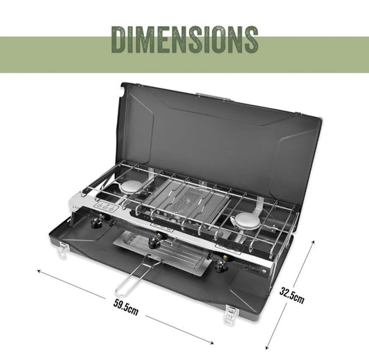 Milestone 14.5kW Double Burner Gas Stove and Grill Portable Black