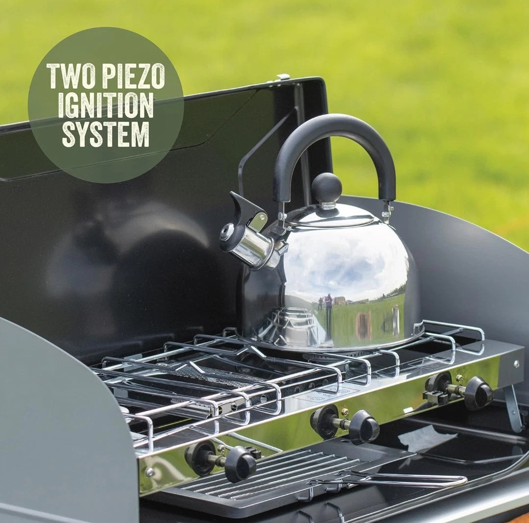 Milestone 14.5kW Double Burner Gas Stove and Grill Portable Black