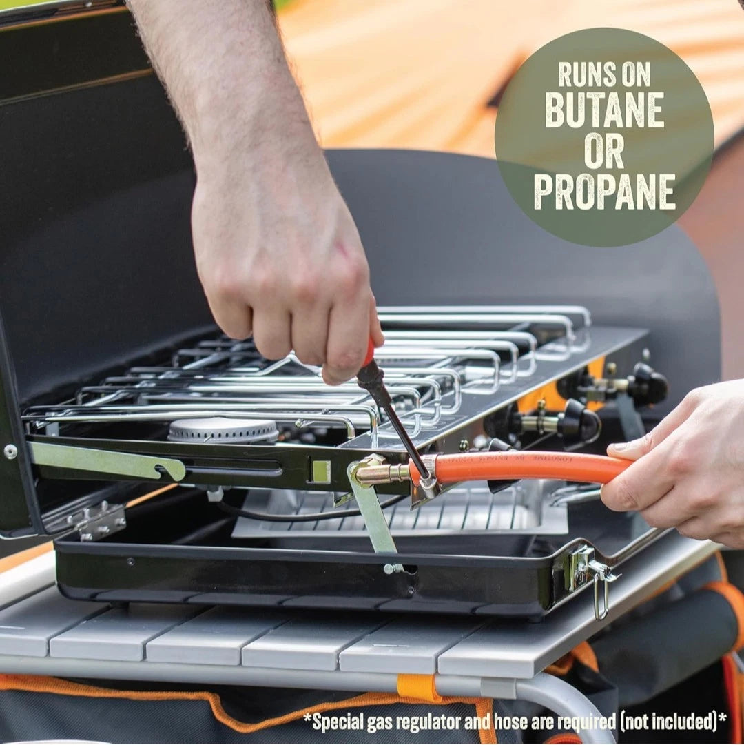 Milestone 14.5kW Double Burner Gas Stove and Grill Portable Black