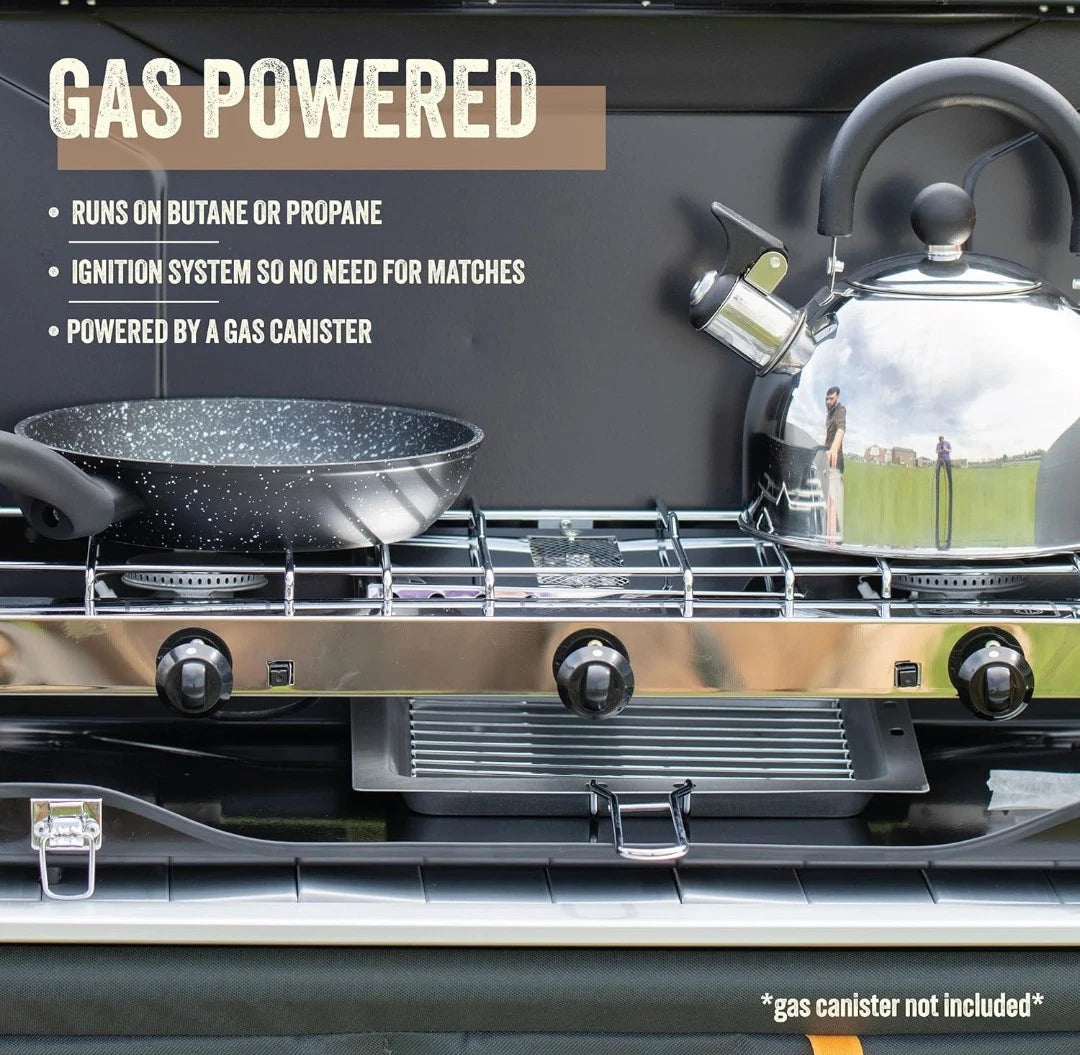 Milestone 14.5kW Double Burner Gas Stove and Grill Portable Black