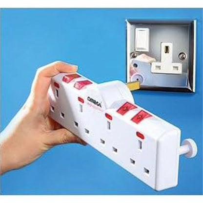 Omega 4-Way Gang Independent Switched Adaptor with Surge Protection - White