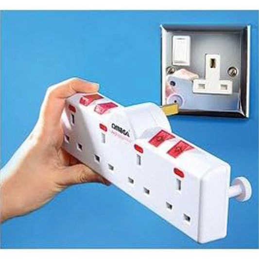 Omega 4-Way Gang Independent Switched Adaptor with Surge Protection - White