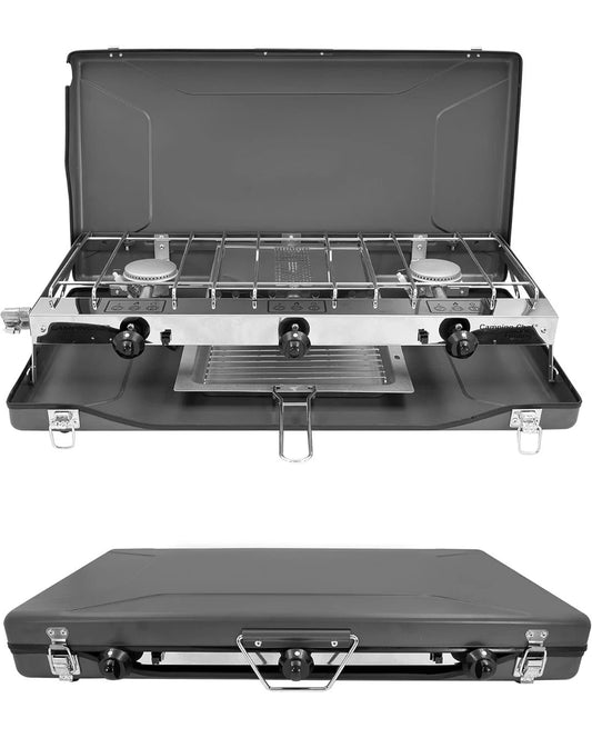Milestone 14.5kW Double Burner Gas Stove and Grill Portable Black
