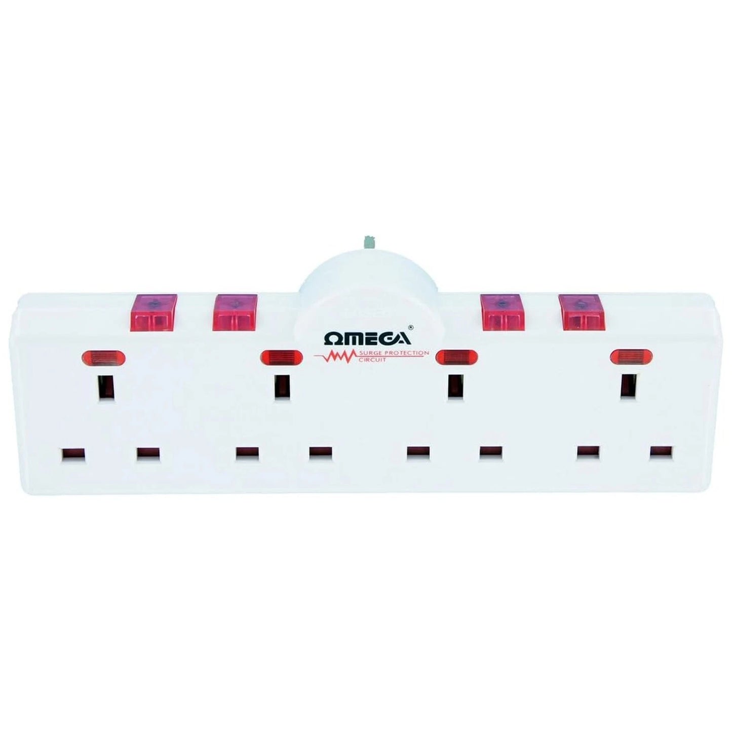 Omega 4-Way Gang Independent Switched Adaptor with Surge Protection - White