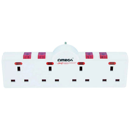Omega 4-Way Gang Independent Switched Adaptor with Surge Protection - White