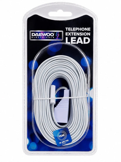 Daewoo 15m Telephone Extension Lead TEL1018 – Long Home &amp; Office Phone Cable