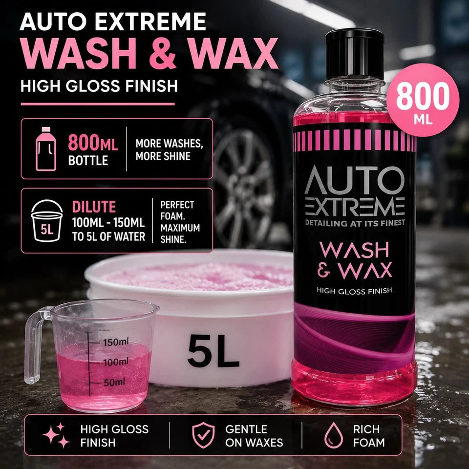 Auto Extreme Wash & Wax 800ml – Concentrated Car Shampoo with High Gloss Finish